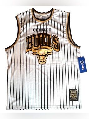 NBA Chicago Bulls Stitched Jersey Golden Edition White Men Sz M Poly Ultra Game
